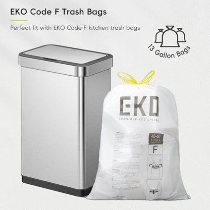 EKO EcoNova 13.2 Gallon/ 50L Automatic Sensor Kitchen Trash Can, Stainless Steel Touchless Garbage Bin with Soft-Close &Stay-Open Lid, Fingerprint-Resistant - size: Nova 50L- Stainless Steel