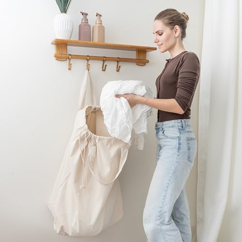 Canvas Laundry Bags - Extra Large, Heavy Duty, 100% Cotton Laundry Bag with Straps, Handles, and Drawstring - College Dorm Laundry Bag in XL Size - Washable, Foldable Laundry Basket Liner (2 Pack)