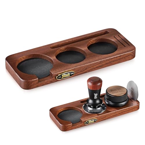 Bincoo 58mm Espresso Tamping Station - Sapele Coffee Bar Organizer with Non-Slip Mat, Multi-Slot Design for Counter, Holds Tamper,Distributor, Basket Holder - size: 58MM