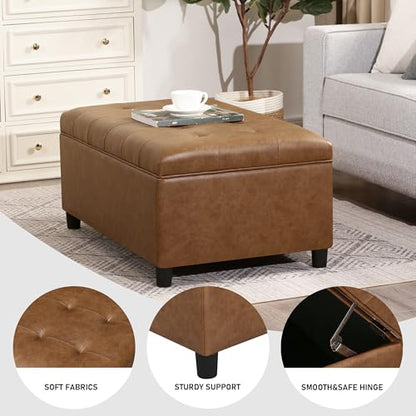 Joveco Rectangular Lift Top Storage Ottoman Bench, Faux Leather Storage Bench for Living Room Entryway Bedroom, Ochre Yellow - color: Ochre Yellow