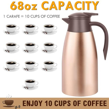 68oz Thermal Coffee Carafe, 2 Pack Airpot Insulated Coffee Urns Stainless Steel Vacuum Thermal Pot Dispenser for Coffee, Hot Water, Tea, Hot Beverage - Keep 12 Hours Hot, 24 Hours Cold (Rose Gold) - color: Gold Gold