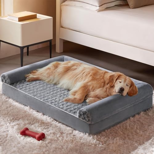 BFPETHOME Orthopedic Washable Dog Beds Large Sized Senior Dog for Comfy Sleeping with Removable Cover, Waterproof Big Soft Pet Couch Bed for Dogs Relax - color: Grey, size: 48"l x 35"w x 7"th