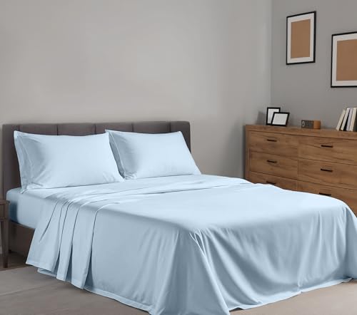 RUVANTI 100% Cotton Percale Sheets, Full Size, Baby Blue | Crisp Cooling, Deep Pocket 16", Soft Breathable & Durable, Hotel-Style, 4 Piece Set - color: Baby Blue, size: Full