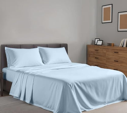 RUVANTI 100% Cotton Percale Sheets, Full Size, Baby Blue | Crisp Cooling, Deep Pocket 16", Soft Breathable & Durable, Hotel-Style, 4 Piece Set - color: Baby Blue, size: Full