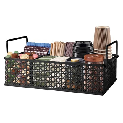 Coffee Bar Organizer, Metal Countertop Station With Handles, Coffee Pods Holder, Tea Condiment Organizer, Mesh Black - style: Mesh Black -4 compartments