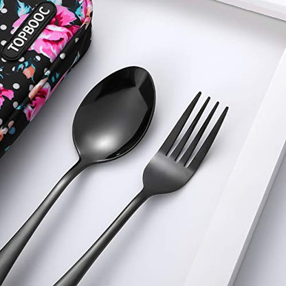 Travel Utensils,Reusable Silverware Set To Go Portable Cutlery Set with a Waterproof Carrying Case for Lunch Boxes Workplace Camping Picnic (Black) - color: Black