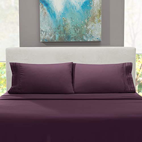 Hearth & Harbor Twin Size Sheets - 3 Piece Bed Sheet Set, Hotel Luxury Double Brushed Bed Sheets - Extra Soft Bedding Sheets & Pillowcases, Twin, Purple - color: Purple, size: Twin