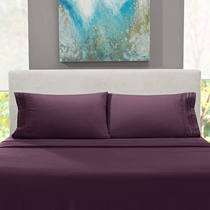 Hearth & Harbor Twin Size Sheets - 3 Piece Bed Sheet Set, Hotel Luxury Double Brushed Bed Sheets - Extra Soft Bedding Sheets & Pillowcases, Twin, Purple - color: Purple, size: Twin