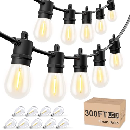 Svater Outdoor String Lights 300 FT, Patio Lights for Outside with Shatterproof Bulbs, Waterproof IP65 Commercial Hanging Light for Backyard Porch Balcony Bistro Party 3X100 FT - size: 300FT