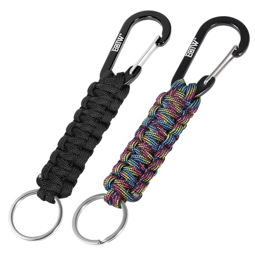 EOTW Paracord Keychain for Men Women Paracord Carabiner Backpack Keychain with Aluminum Clip for Camping Hiking Outdoor Gear - color: Black+multi-color Camouflage