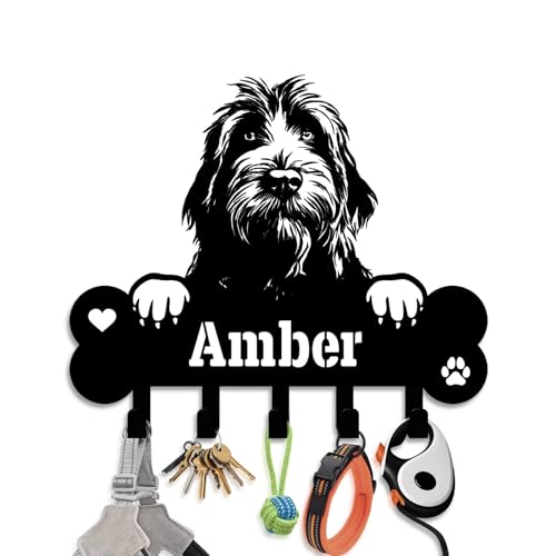 NIWAHO Dog Leash Holder for Wall Personalized - Spinone Italiano Custom Metal Sign with Bone Key Hooks, Entryway Mudroom Organizer Rack, Pet Room Decor - color: Spinone Italiano