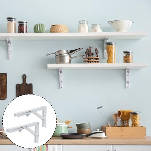 10 Pack 12 Inch White Folding Shelf Brackets with Screw, Collapsible Shelf Bracket Wall Mounted, Heavy Duty Folding Shelf Brackets for Wood Shelves, Wall-Mounted Tables & More - size: 10 Pack 12 Inch White