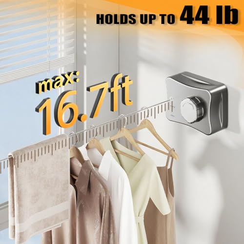 Retractable Clothesline Indoor Outdoor Clothes Line Kit, Heavy Duty Clothes Drying Laundry Line 16.7ft Wall Mounted Drying Rack Non-Sagging Air Dry Clothing Travel Clotheslines (Metal Grey) - color: Metal Grey