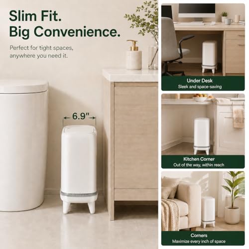 JUDRDO Bathroom Trash Can with Lid, 3.2 Gallon Small Garbage Can with Pop-Up Lid & Air-Pressure Bag Lock, Slim Trash Bin with Legs, Narrow Waste Basket for Bathroom, Bedroom, Kitchen, Office, Rv