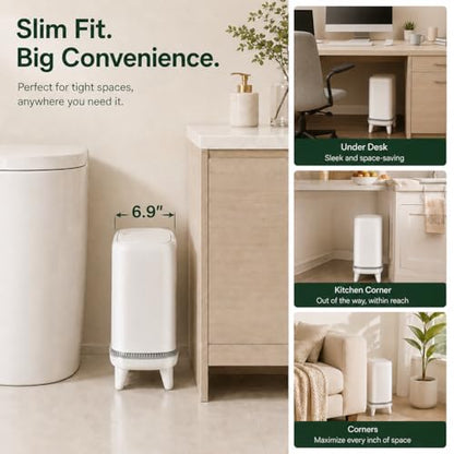 JUDRDO Bathroom Trash Can with Lid, 3.2 Gallon Small Garbage Can with Pop-Up Lid & Air-Pressure Bag Lock, Slim Trash Bin with Legs, Narrow Waste Basket for Bathroom, Bedroom, Kitchen, Office, Rv