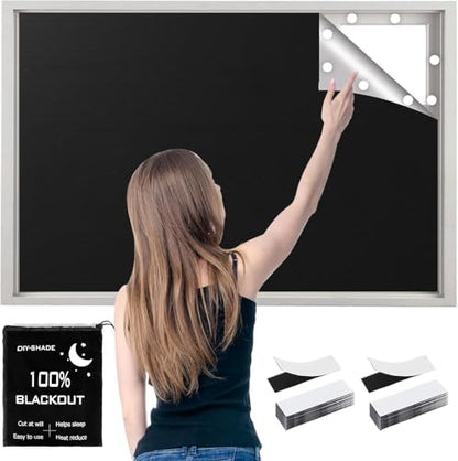 100% Blackout Window Cover,157" x 57" Portable Ttravel Blackout Shades for Window, No Drill Temporary Cuttable Blackout Curtains for Bedroom, RV, Nursery,Media Room,420D Fabric, 30 Loop Tapes - size: 157"W x 57"H