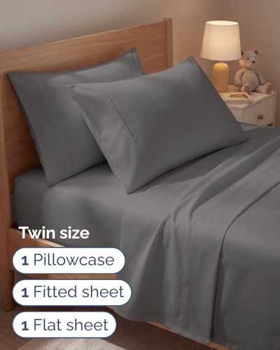 Twin 4 Piece Sheet Set - Comfy Breathable & Cooling - Ultra-Soft Hotel Luxury Bedding Set with 8-16 Inch Deep Pockets - 1 Flat & 1 Fitted Sheet & 2 Pillowcases - Wrinkle Free & Easy Care - Dark Grey - color: 06 - Dark Grey, size: Twin