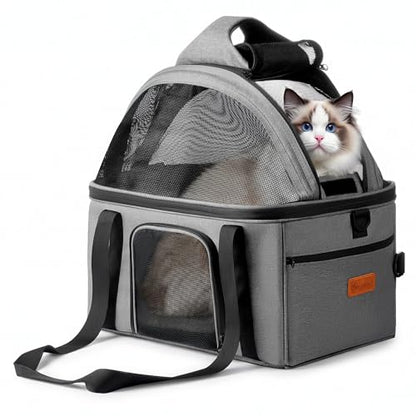 BurgeonNest Top-Expandable Large Cat Carrier, Soft-Sided Cat Bag Carrier for Medium & Large Cats Up to 15 lbs, Upgraded Small Dog Car Seat, Pet Travel Bag with Full-Open Canopy - size: Medium-Full-Open