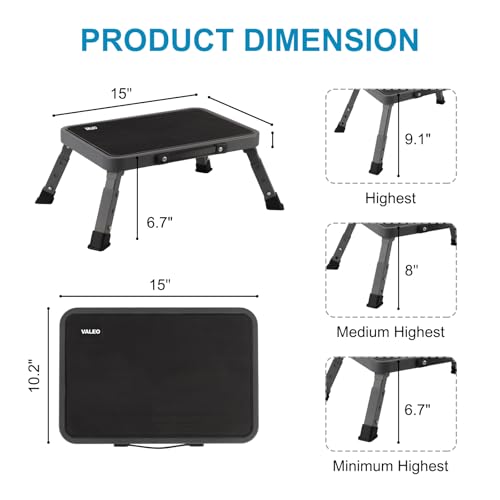 Valeo Folding Step Stool, Adjustable Step Stool with Non-Slip Platform, 330 Lbs Capacity, Step Ladder for Adults in Kitchen, Bathroom, RV, Camping, Office, Black - color: Black