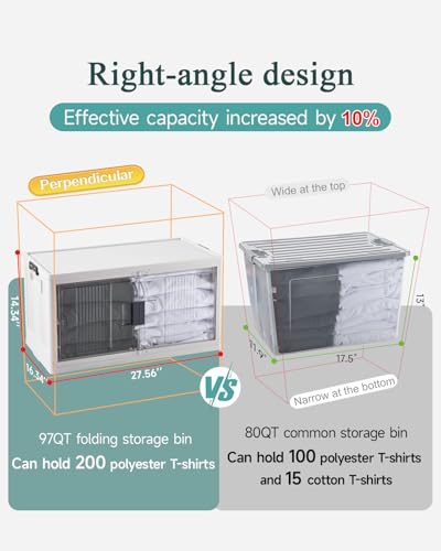 OlarHike 97QT Lockable Stackable Storage Bins with Lids - Folding Box with Doors & Wheels, Collapsible Plastic Cabinets for Closets and Organization, Garage, Office, College, School, Shelves, 4 Pack - size: 97QT-White, style: 4Pack
