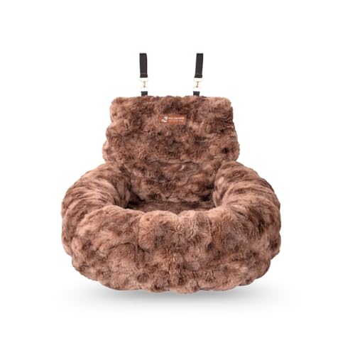 Pelsbarn Luxurious Cozy Car Bed - X-Small Luxury Travel Dog Bed with Safety Belt - Ultra Soft Faux Fur - Brown - color: Brown, size: X-Small