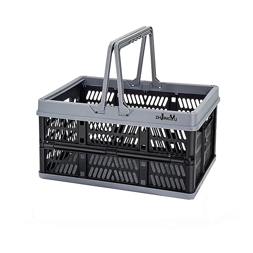 ZHJINGYU crates for storage,plastic baskets for organizing,collapsible shopping basket,foldable crate with Handles,collapsible storage crate,car basket,for Kitchen,Bathroom,Medicine (Black, S) - color: Black, size: 11.9"x8"x6.1"