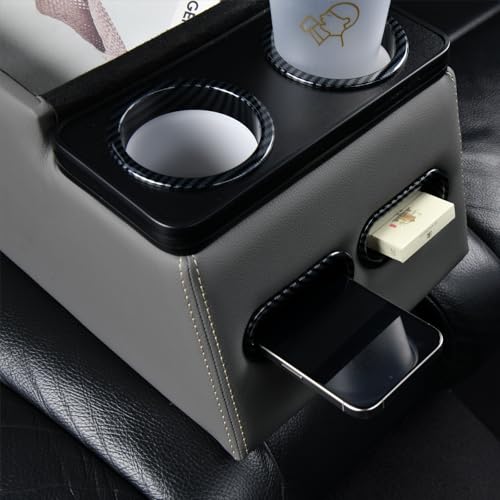 Coverado Car Center Console, Universal Bench Seat Center Consoles, Center Console for Van, Back Seat Storage Box, Rear Seat Car Console Organizer with Cup Holder, Central Armrest Box (Regular, Gray) - color: Gray, style: Regular