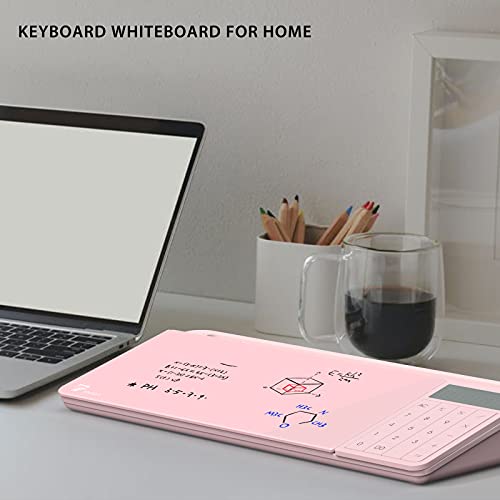 TOWON Desk Dry Erase Board with Detachable Calculator, Small Glass Desktop Whiteboard, Desktop whiteboard - Glass Dry Erase White Board- Desk Computer Buddy for Home Office Supply, Pink, 17 x 6 in - color: Pink Calculator