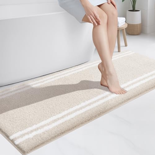 PURRUGS Bathroom Rug Non-Slip Machine Washable 24" x 60", Super Absorbent and Quick Dry Shaggy Microfiber Bath Mat, Extra Soft and Plush Bath Rug for Bathtub, Shower, and Sink, Beige - color: Beige, size: 24" X 60"