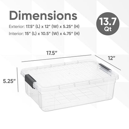 Superio 13.7 Qt Clear Plastic Storage Bins with Lids and Latches, Organizing Containers, Stackable Plastic Bin for Home, Garage, School, and Office - size: 17.5" x 12" x 5.25"
