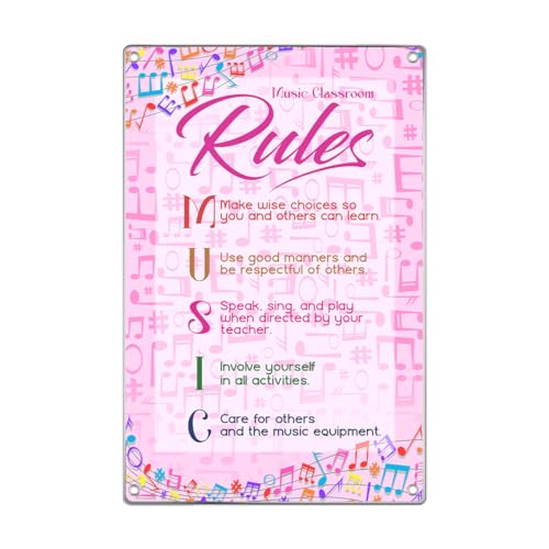 Music Classroom Rules Sign Metal Wall Art For Teachers Decor Room School Teaching Poster Educational Motivation 8 x 12 Inch Home Vintage Aluminum Kitchen Indoor Outdoor - color: Choir