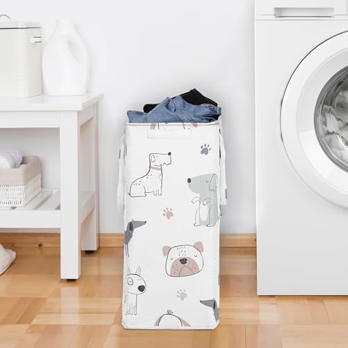 Sweet Jojo Designs Laundry Hamper (Dog) for Boys & Girls, Foldable Dirty Clothes Basket with Handles for Baby Nursery, Kids Bedroom, Teen Bathroom (Grey, Modern Puppy Pet, Watercolor Puppies, Bulldog) - color: Grey Dog