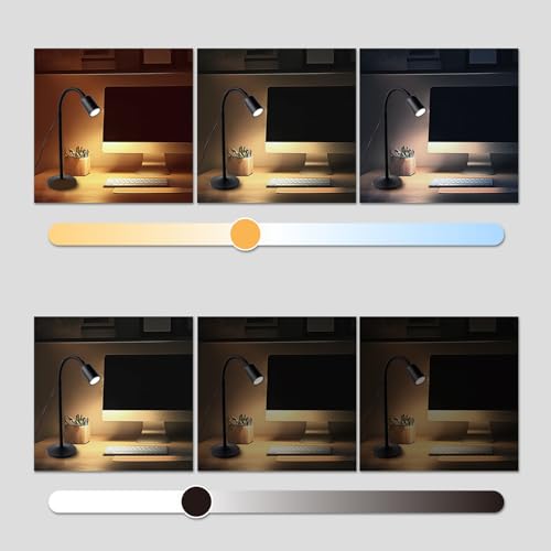DAMI Small Desk Lamp with Flexible Gooseneck, USB Reading Light Nightstand with 3 Color Temperatures, Dimmable Eye-Caring Bedside Table Lamp for Home Office Bedroom Dorm RV - Black - color: Black