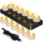 Esup Rechargeable Tea Lights Rechargeable Candles Flameless Flickering Candles Tealights 12pcs/Set with Black Charging Base, Decoration Parties, Weddings, Bar, Family, Dinner Outdoor Picnic ﻿