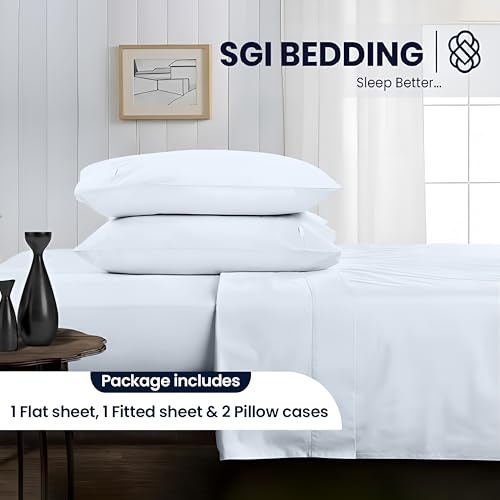 SGI bedding Queen Bed Sheets Set – Premium 600 TC Egyptian Cotton, Crisp Cooling Sateen Weave, Extra Soft Hotel Collection, Fits Mattresses Up to 16 Inch Deep, Breathable Long Lasting – Light Blue - color: 16 - Light Blue, size: Queen