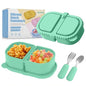 Silicone Snack Containers for Kids, Green, 8.5Oz, 2-Compartment | Includes Spoon and Fork, BPA Free, Leak Proof, Great for Toddler/Kid/Adult Meal Prep - color: green