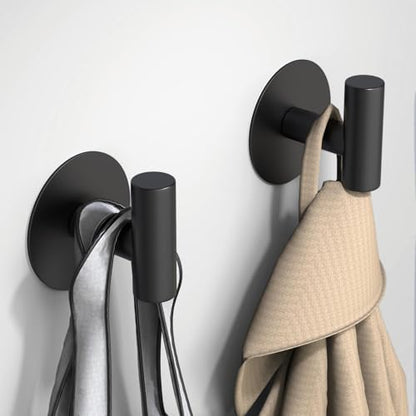 Self-Adhesive Coat Hooks, Stainless Steel Heavy Duty Wall Hooks, Towel Hooks for Hanging Robes, Aprons, Coats and Hats in Bathrooms,Kitchens and Hotels(2 Pack, Black) - color: Black, size: Adhesive "T" Shape- 2 Pack