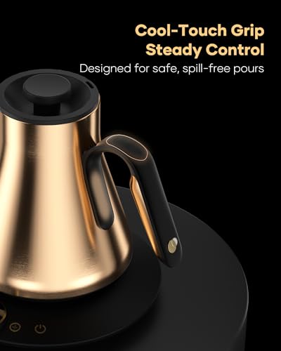 Cocinare Gooseneck Electric Kettle, ±1°F Precise Temperature Control, 1500W Fast Heating, Pour Over Coffee & Tea Kettle with Brew Timer & Keep Warm, Stainless Steel, 0.9L (Gustav Gold) - color: Gustav Gold