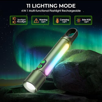 ADDplus Magnetic Flashlight Rechargeable,2000LM 5000mAh Flashlights High Lumens with 18 Modes,Waterproof, Adjustable,Powerful Flash Light,Multi-Flashlights for Home,Car,Hiking,Camping(1, Green) - color: Green