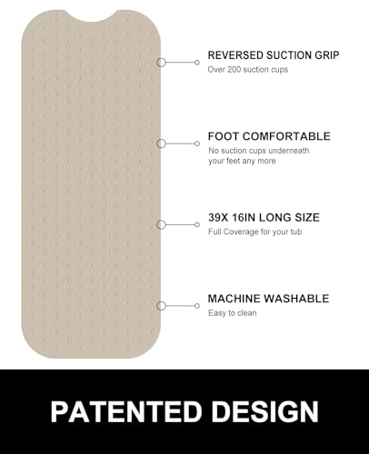 OTHWAY No Suction Cup Bath Mat: 39x16inch Extra Long Bathmat│Perfect for Refinished Bathtub Mat│Made of Nature Rubber│a Blessing for the Elderly and Children (Brown) - color: F-brown