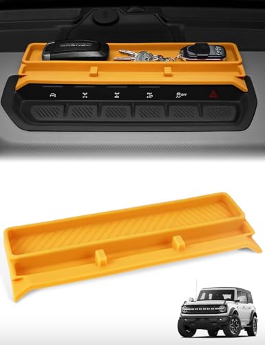 Dashboard Storage Organizer Mat for Ford Bronco2021-2025 2/4 Door Accessories| Silicone Dash Tray | Anti-Slip Non-Slip Anti-Dust Protective Mat | Storage Phone, Sunglasses, Keys(Orange) - color: Orange, size: Dashboard Organizer Mat