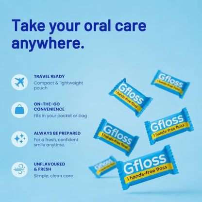 Gfloss Hands-Free Dental Floss for Adults, 120 Individually Wrapped Flossers, PFAS-Free, Unflavored, Portable Oral Care for Travel and Daily Use - size: 120 Count (Pack of 1)