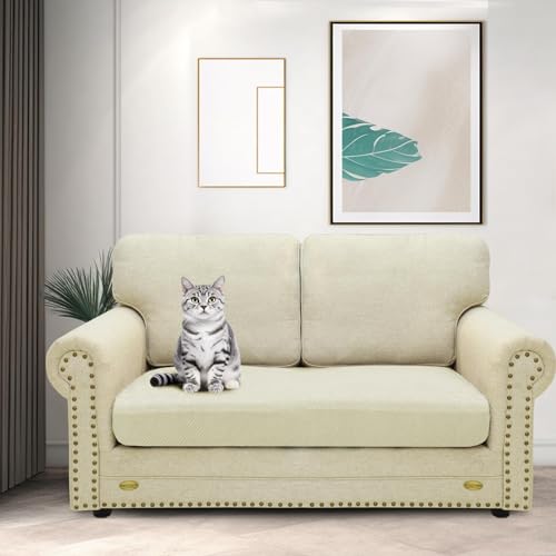 ZNSAYOTX Stretch Cushion Covers Sofa Loveseat Cushion Couch Seat Covers Slipcovers Soft Replacement Unique Pattern Furniture Protector with Elastic Bottom (Light Beige, 1 Pc 2-Seat Cushion Cover) - color: Light Beige, size: 1 Cushion Loveseat
