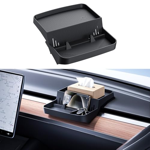 Dashboard Organizer Tray for Tesla Model 3 2017-2023 and Model Y 2020-2024 Accessories Silicone Behind Screen Storage Box Non-Slip Sunglass Phone Tissue Card Holder Tesla Console Insert