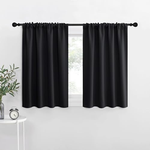 NICETOWN Short Curtains 36 inches Long, Black Out RV Bunk Panels, Kitchen Window Curtains Over Sink, Thermal Insulating Blackout Drapes/Draperies for Small Window (2 Panels, 42 inches Wide) - color: Black, size: 42"W x 36"L (Pack of 2)