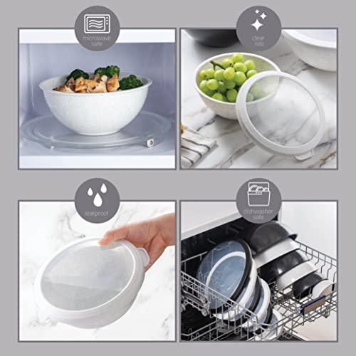COOK WITH COLOR Mixing Bowls with TPR Lids - 12 Piece Plastic Nesting Bowls Set includes 6 Prep Bowls and 6 Lids, Microwave Safe Mixing Bowl Set (Black and White) - color: Black and White TPR Lids