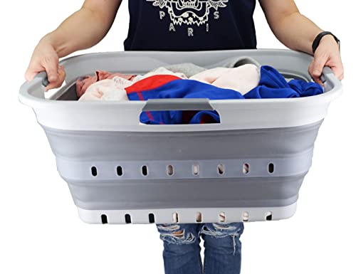 SAMMART 42L (11 gallon) Collapsible Plastic Laundry Basket - Foldable Pop Up Storage Container/Organizer - Portable Washing Tub - Space Saving Hamper/Basket (Grey/Dark Grey) - color: Grey/Dark Grey