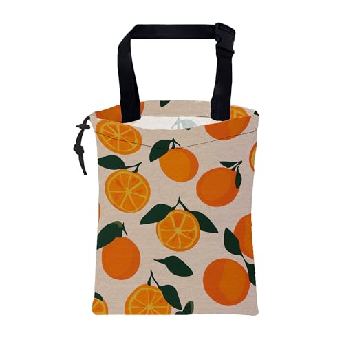 Car Trash Bag Vintage Orange Green Leaves Leak-Proof Car Garbage Bag with Drawstring Foldable Canvas Trash Bin with Adjustable Buckle for Car Accessories, Travelling, Camping - color: Vintage Orange Green Leaves