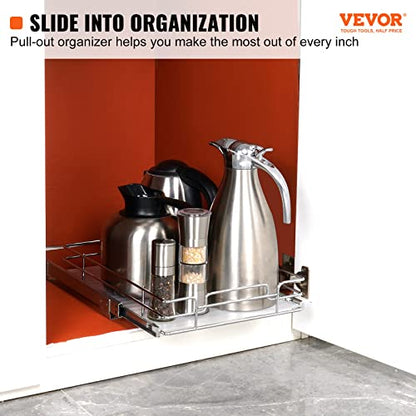 VEVOR 12.5"Wx16.5"Dx3.5"H Pull Out Cabinet Organizer, Heavy Duty Slide Out Pantry Shelves, Chrome-Plated Steel Roll Out Drawers Storage, for Home, Under Sink, 14"Wx17.5"Dx7"H Install Size for Cabinet - size: 12.5"Wx16.5"D