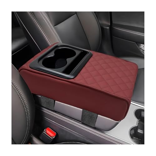 Car Center Console Armrest Pillow, Memory Foam Auto Armrest Box Cover with Cup Holder & Phone Holder, Waterproof Leather Arm Rest Protector Cushion, Interior Car Accessories (Diamond, Wine Red) - color: Diamond, Wine Red